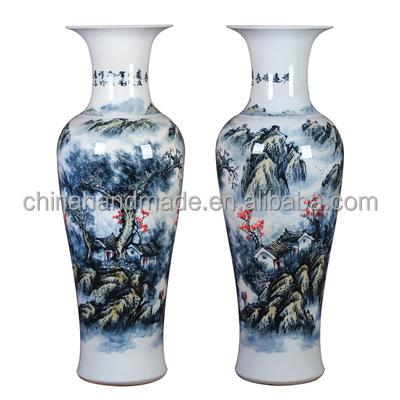 China Traditional Chinese Style Vintage Ceramic And Ceramic Vase 1m Jingdezhen Blue And White Home Decor Floor Standing Porcelain Vases Tall for sale