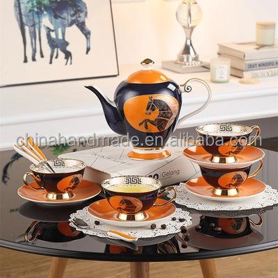 China Viable Bone China 15pcs Tea Set Ceramic Gift Set Gold Trace Animal Decoration Cup Saucers Coffee Sets Table Sets Hotel Home Restaurant for sale