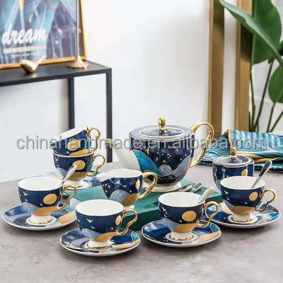 China Viable Arabian Nights Tea Cup Set Gift Set Tea Coffee Sugar Canister Set Milk Jug Ceramic Cermiac Bone China for sale