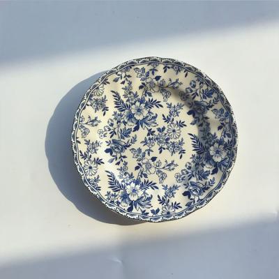 China Viable Flower Design Ceramic Chinese Blue And White Dishes Blue Ceramic Porcelain Plates Creative Fruit Bone China Dishes for sale