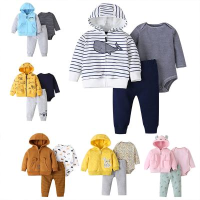 China Matching Clothes Animal Cartoon Pattern Baby Jumpsuit Romper Overalls Pants Coat Baby Boy Girls Toddler Long Sleeve Clothes 3PCS Outfit Set for sale