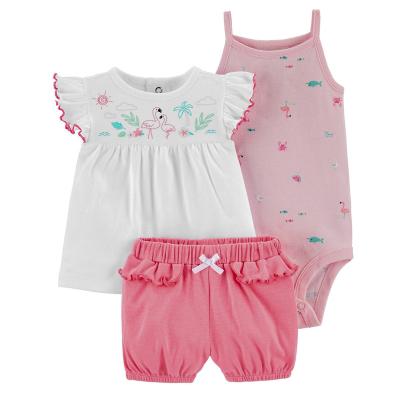 China Baby Short Sleeve Flamingo Pattern Baby Clothes Maker 3pcs Baby Clothes Cute Baby Romper Set for sale