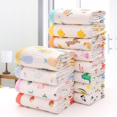 China Four Seasons Gauze Cotton Quilt Soft Newborn Infant Bath Towel Cartoon Printing 6 Layers Muslin Cotton Baby Wrap Covering for sale