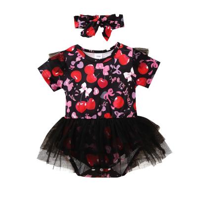 China Summer Toddler Babies Antibacterial Rompers Ruffles Short Sleeve Baby Dress Overalls Outfits Clothes With Headband for sale