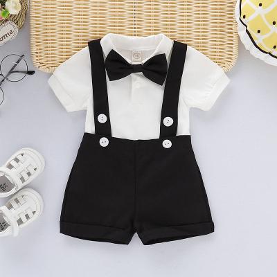 China Anti-Static Baby Boy Clothes Summer Gentleman Birthday Suits Solid Romper+Belt Soft Cotton Dress Newborn Pants Infant Clothing Sets for sale