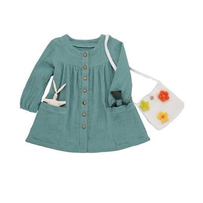 China Breathable Factory Directly Sell Classic Long Sleeve Baby Dress Design Baby Dress Solid Color Baby Dress for sale