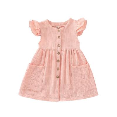 China Good Quality Breathable Baby Short Sleeve Dress Solid Color Girls Clothes Babies Dress for sale