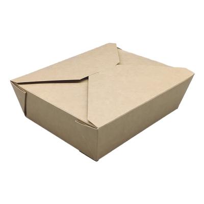 China Recyclable Disposable Kraft Paper Lunch Box Customized Biodegradable 450PCS/CNT Salad Fast Food Containers Packaging Paper Box for sale