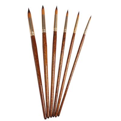 China Haihui 6pcs Chinese Antique Nylon Hair Inscription Brush Punta de Marcadores Wooden Brush Calligraphy Brush Acrylic Watercolor Painting Handle Artist Brush for sale