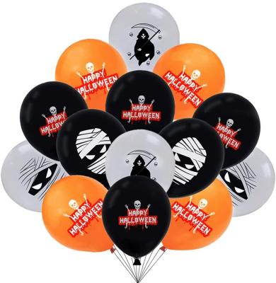 China Eco-Friendly Balloon Custom Black White Ghost Print Color Latex Print Orange Balloons Customize For Halloween for sale