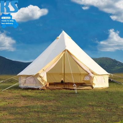 China Extended Type Outdoor Luxury Glamping Bell Tent For Family Camping Holiday Festivals All Seasons Waterproof 5M 6M Canvas Yurt Tent 3M 4M for sale