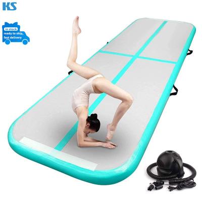 China Running Inflatable Gym Air Tumble Track PVC Mat Green Gymnastics Mat Tumbling For Kids&Adults for sale