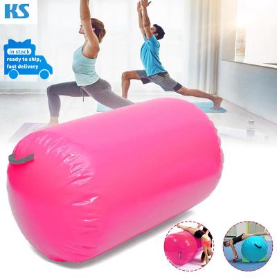 China Running Inflatable Yoga Exercises Air Barrel Roll Mat Home Gymnastics Training Air Track Trampoline Cylinder Roller For Sale for sale