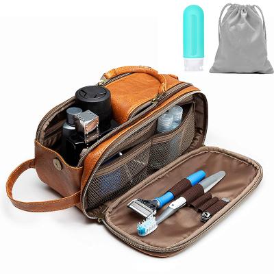 China Waterproof Toiletry Bag Unisex Travel Shaving Kit Waterproof PU Leather Cosmetic Bag for sale