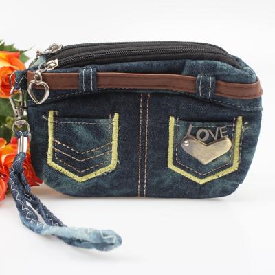 China Custom Fashion Denim Zipper Clutch Bags Wallet BagJeans Coin Sewing Wallet for sale