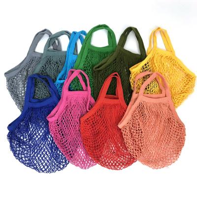 China Portable Reusable Washable Shopping Bag Handled Tote Mesh Organizer Travel Cotton Net Handle Mesh String Organic Long Cotton Shorts for sale