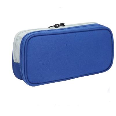 China Schools & Office Desks Storage Coin Pouch Cosmetic Organizer Bags Polyester Blue Pencil Case Student Stationery Pouch Bag for sale