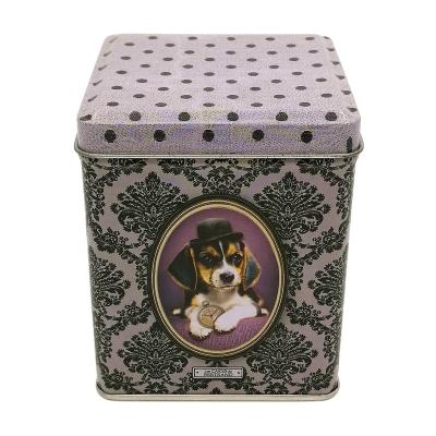 China High Quality Recycled Custom Materials Hot Selling Square Pet Food Storage Metal Tin Box With Hinge for sale