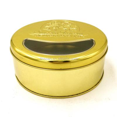 China Recycled materials gold color round tea tin, round tea tin box, round tea tin can for sale