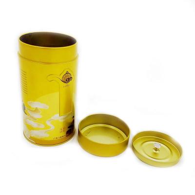 China Large Recycled Materials Round Tea Tin Box Gold Color With Double Cover For Tea Packaging Tea Container Tin Case for sale