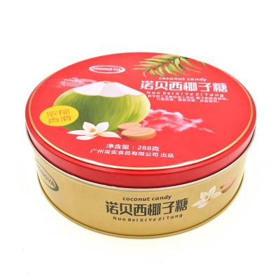 China Recycled Traditional Materials Coconut Candy Pack Round Metal Tin Tin Box for sale