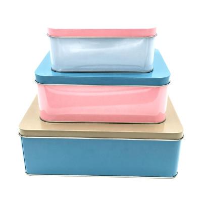 China Recycled Materials Set Of 3 Rectangular Decorative Christmas Cookie Gift Storage Tin Box for sale