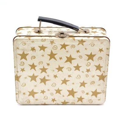 China Rectangular Recycled Materials Metal Lunch Tin Box Metal Gift Tin Box With Lock And Handle Protection Hinge for sale