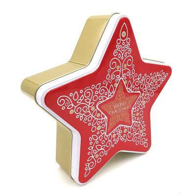 China Hot Metal Recycled Tin Packaging Star Shape Biscuit Tin Box Christmas Gift Materials Selling for sale