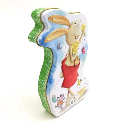 China Recycled Materials Easter Holiday Decorative Rabbit Shaped Tin Box For Food Package for sale