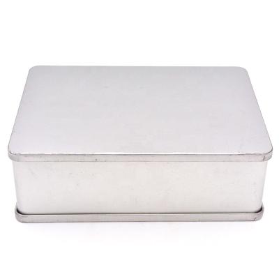 China Recycled Materials Silver Rectangle Tin Box With Hinge, Simple Metal Box With Hinge, Rectangle Hinged Metal Package Box for sale