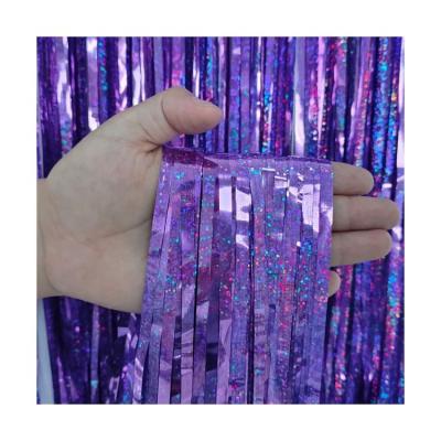 China Party Decoration Wholesale Price Green Laser Dot Foil Fringe Curtain Birthday Wedding Background Aluminum Foil Curtains for sale