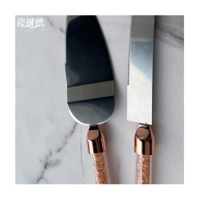 China Disposable Custom Crystal Handle Cake Knife Shovel Elegant Stainless Steel To Wedding Cake Knife And Server Set Set for sale