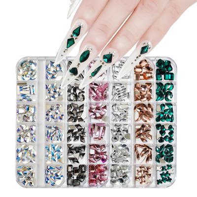 China Glass Wax Pen Set Tool Crystal Rhinestones Shiny ab Nail Art Decorations Mixed Style 12Grids Flatback Finger Nail HotFix for sale