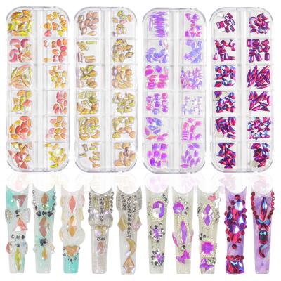 China Finger Nail 3D Art Nail Art Decoration 12 Grids Nail Art Rhinestone Gold Silver Red Flat Bottom Clear Mixed Shape DIY For Nails for sale