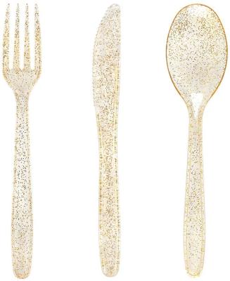 China Wholesale Plastic Spoon Disposable Stylish Gold Glitter Cutlery for sale