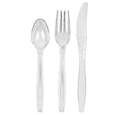 China Glitter Disposable Disposable Cutlery Set Disposable Plastic Silver Party Utensils for sale