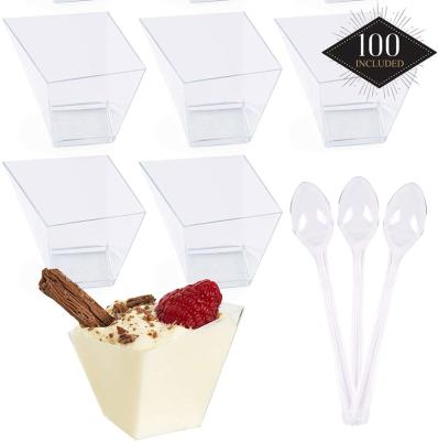 China Disposable Plastic Trapezium 70ml Clear Home Hotel Restaurant Hotel Dessert Cups for sale