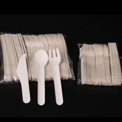 China Food Grade Eco-friendly Disposable Natural Wholesale Paper Tableware Fork Spoon Paper Cutter Compostable Cutlery for sale