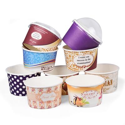 China Disposable Custom Printed Dessert Cups 12oz Bowl Ice Cream Paper Cup With Lid Spoon for sale