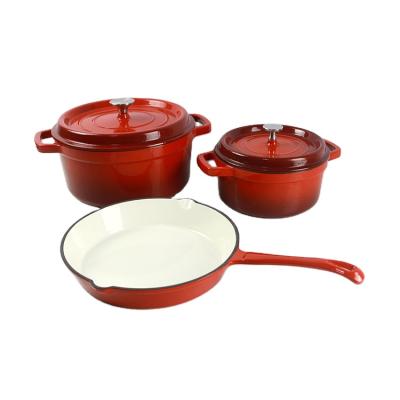 China Cast Iron Five Piece Cast Iron Red Enamel Casserole Non-Stick Kitchen Pans Cookware Cookware Sets of Pans for sale