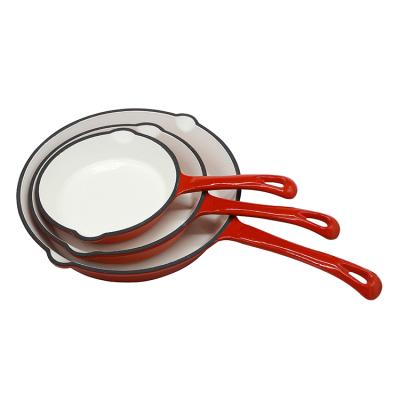 China Cast Iron Three Piece Cast Iron Red Glazed Cookware Non Stick Ceramic Kitchen Pan Set for sale