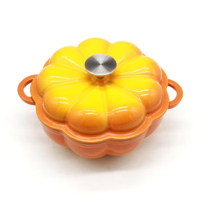 China Sustainable Orange Enamel Cast Iron Pumpkin-Shape Hot Iron Cooking Pot Casserole Heater for sale