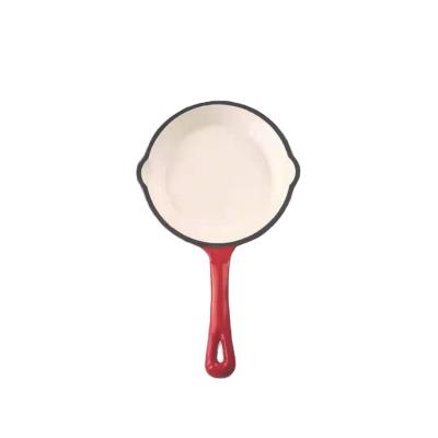 China Factory Modern Hot Selling Red Enamel Cast Iron Frying Pan With Long Handle for sale