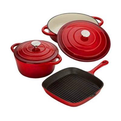 China Sustainable Enamel Cast Iron Cooking Pot and Pan Set for sale