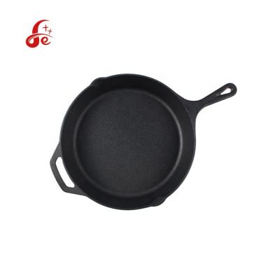 China Viable Pre-Seasoned Round Cast Iron Frying Pan With Two Iron Handles for sale