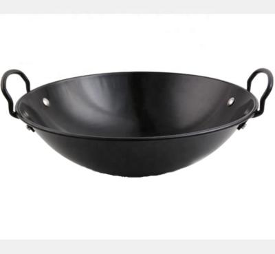 China Large Two Ear Restaurant Use Sustainable Commercial Cast Iron Wok for sale