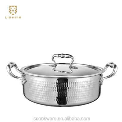 China Sustainable SS304+Alu+430 Triple Stainless Steel Casserole Pot With Lid for sale