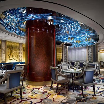 China Art Custom Hotel Restaurant Lobby Maple Leaf Modern Blue Glass Chandelier for sale