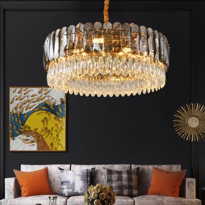 China New Design Modern Gold Stainless Steel Ring Lamp Crystal Chandelier For Hall Bedroom for sale