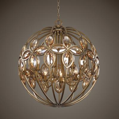 China Modern elegant luxury copper chandelier with crystal ball and light for villa for sale